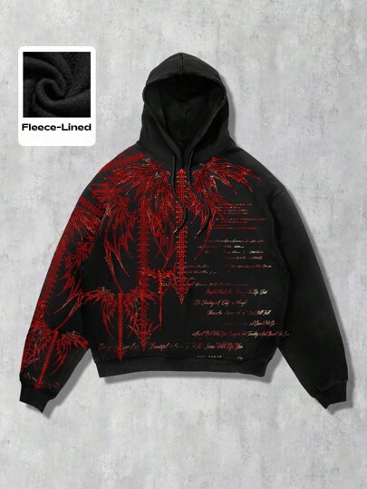 Goth Men's Casual Slogan Cross Print Hoodie Sweatshirt, Autumn/Winter