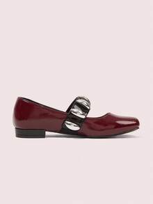 CUCCOO DOLLMOD Zapatos de mujer de tacón bajo con puntera cuadrada roja a cuadros, estilo japonés lindo para el campus - Burdeos - Ver 9