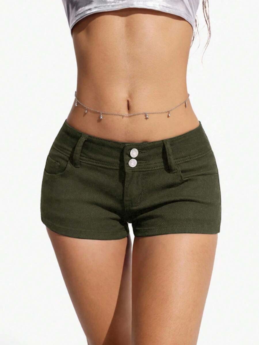 Jeanoix Women's Fashionable Elastic Casual Denim Shorts With Pockets Y2k