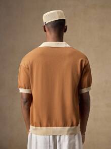 AKNOTIC Men's Casual Polo Collar Short Sleeve Knit Top - Apricot - View 6