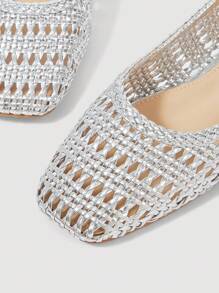 SheIn MOD 2025 New Woven Low Vamp Women's Shoes, Elegant Square Toe Flat Shoes