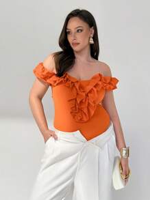 Auralis Combinaison pour femmes grande taille, vêtements grande taille mignons orange, combinaison décontractée style Ins Y2k, hauts mignons pour femmes, Top épaules dénudées, Top épaules dénudées