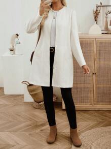 EMERY ROSE Veste longue décontractée à manches longues et fermeture éclair pour femmes, cardigan long blanc, cardigan long, cardigan duster, veste blanche pour femmes, cardigan, vêtements d'hiver pour femmes, veste d'hiver, manteau d'hiver, manteau d'hiver pour femmes, vêtements d'automne pour femmes