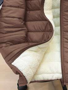 SHEIN Tween Boy Casual Hooded Zip-Up Long Sleeve Woven Winter Parka Coat, Suitable For Commuting, School, Casual, Travel, Sports, Autumn/Winter, Brown;Boys Winter Clothes;Boys Fall Clothes - Brown - View 4