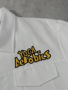 Manfinity EMRG 男士字母印花长袖单排扣休闲牛仔夹克，街头潮流衬衫，工作衬衫，补丁衬衫，男士工作衬衫，动漫纽扣衬衫，秋季 - 白色 - 查看 6