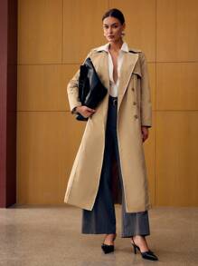 MOTF PREMIUM 经典卡其色撞色蕾丝边宽松休闲优雅风衣