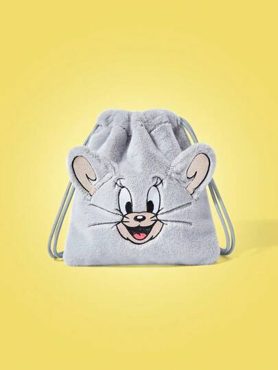TOM & JERRY X SHEIN 女士卡通老鼠刺绣灰色手拿包