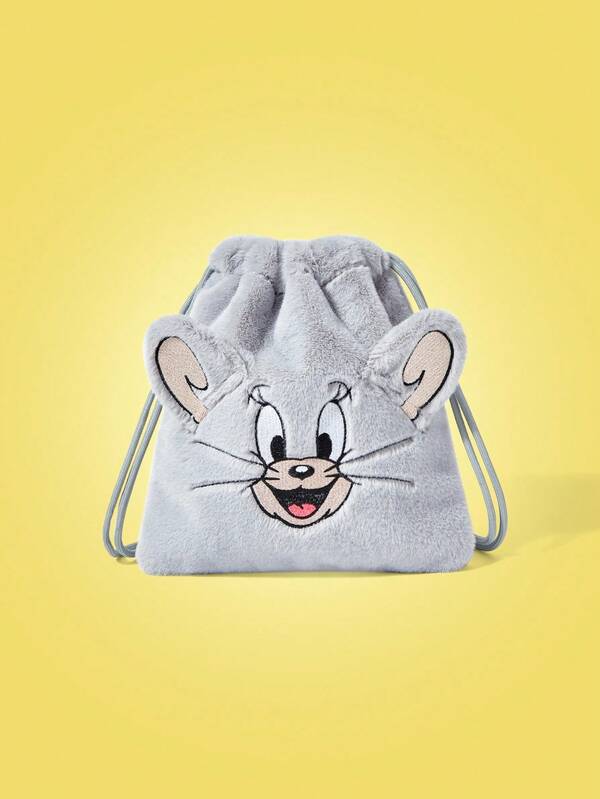 TOM & JERRY X SHEIN Women's Cartoon Mouse Embroidery Gray Clutch Bag