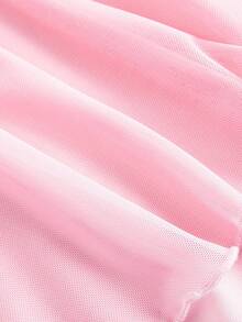 SHEIN MOD Pink Floral Cute Tea Party Autumn Women's Dreamy Oversized Mesh Long Sleeve Slim Dress,Double-Layered Cake Skirt,Date,Prom,Birthday Outfit - Pink - View 6