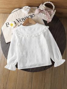 SHEIN 年轻女孩休闲白色纹理长袖衬衫 - 白色 - 查看 9