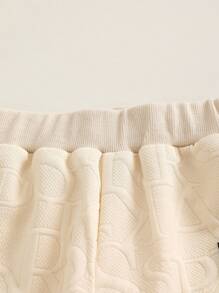 SHEIN Explorewe 2pcs/Set Young Girls Jacquard Knit Long Sleeve Casual Crew Neck Top And Elastic Cuff Pants Set, Autumn/Winter - Apricot - View 4