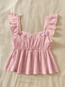 SHEIN Áo sơ mi vải họa tiết chữ A tay bồng màu hồng cho bé gái, thích hợp cho kỳ nghỉ, lễ hội âm nhạc, phong cách Boho, ngày lễ, tiệc trà chiều Áo babydoll Áo babydoll Áo babydoll màu hồng Áo babydoll mùa hè Áo babydoll nhún bèo Áo babydoll dễ thương Áo babydoll nhún bèo màu hồng - Hồng - Xem 2