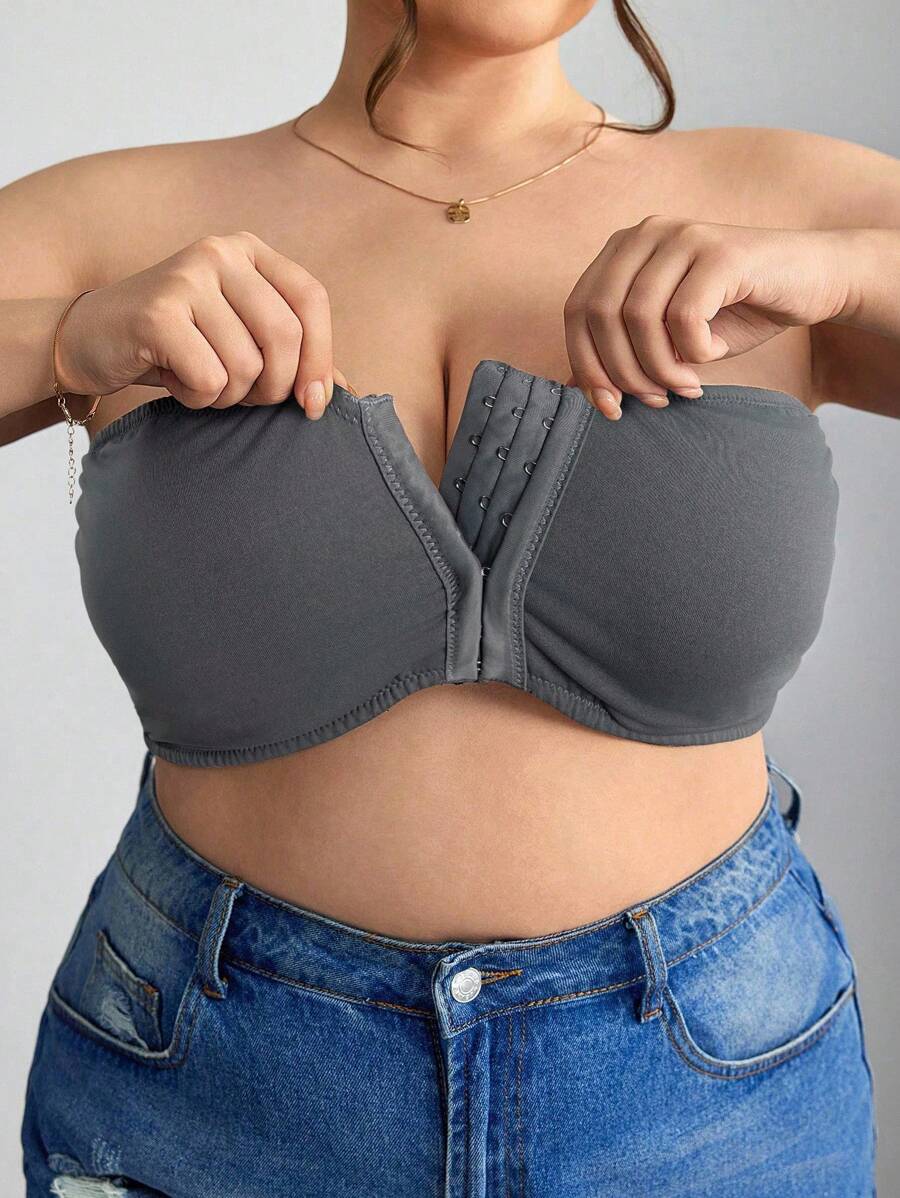 SHEIN CURVE+ Front Zip Plus Size Minimizer Padded Bra Tank Top, Curve Plus, Boho Vacation