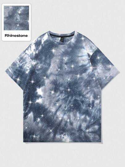 Street Life T-shirt à manches courtes streetwear pour hommes avec strass et tie-dye