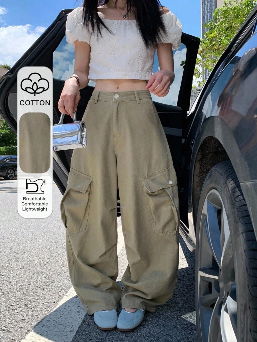 DAZY Women's Casual Korean-Style Denim Cargo Pants Women Jeans