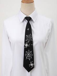 ROMWE Grunge Punk 1pc Women's Spider Hand-Painted Necktie, Suitable For Daily Wear - Black - View 3