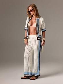 AiiRZ Crochet Wide Leg Pants Resort Beach Vacation Boho Summer Pool Cover Up Lounge Pants Crochet Palazzo Swimwear Cover Up Bottoms - Multicolor - View 5