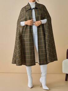 EURMUSE Women's Multicolor Plaid Cut Out Button Front Elegant Coat - Multicolor - View 3