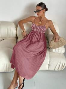 Siren Gaze 1 件女士长裙，黑色细肩带 - 藕粉色 - 查看 7