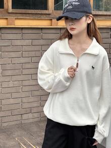 Dazy Kids 青少年/青年女孩宽松休闲图案刺绣运动衫，秋季 - 杏色 - 查看 9