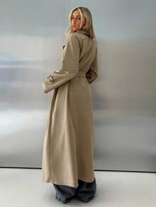 Aloruh Women's Casual Double-Breasted Belted Trench Coat, Autumn,Women Fall Jackets, - Coffee Brown - View 2