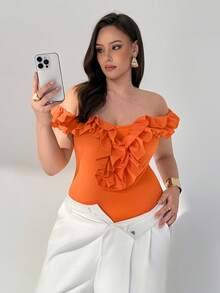 Auralis Combinaison pour femmes grande taille, vêtements grande taille mignons orange, combinaison décontractée style Ins Y2k, hauts mignons pour femmes, Top épaules dénudées, Top épaules dénudées