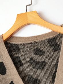 Juhart Plus Size Leopard Print Knit Cardigan Fall Winter Cloth For Women Autumn - Multicolor - View 5