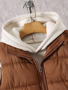 3 件套青少年女孩休闲百搭日常居家和学校绗缝加厚背心 + 运动衫 + 运动裤宽松运动套装秋冬 - 杏色 - 查看 6