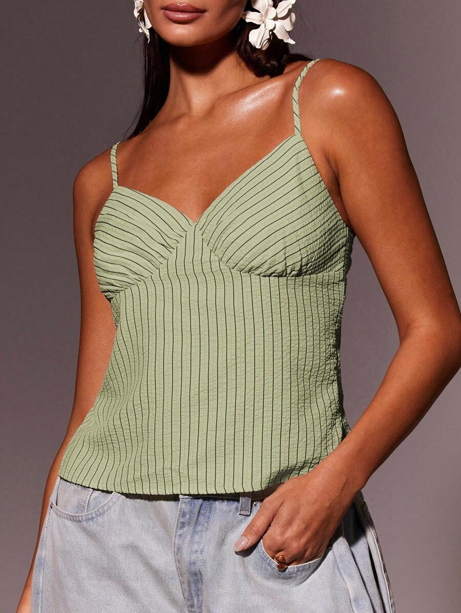 Athîral 女士条纹休闲无袖背心，时尚日常穿着 - 棕色 - 查看 1