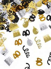 SHEIN 15g/袋黑金数字五彩纸屑装饰 18/30/40/50/60 岁生日快乐派对周年纪念桌面散落用品，圣诞节 - 彩色 - 查看 16