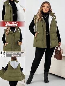 SHEIN CURVE+ 大码女式加厚连帽背心夹克，带口袋，吸汗，冬季大码背心大码冬季背心大码羽绒背心 8xl 背心大码夹克秋季/秋冬