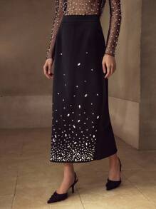 MOTF PREMIUM RHINESTONE SPLIT SKIRT - Black - View 4