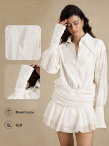Briarwyn Đầm dài tay thanh lịch xếp ly phía trước màu trơn dành cho nữ - trắng - Xem 9