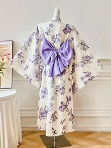 Irokai 花卉印花优雅时尚蝙蝠袖长袍 - 彩色 - 查看 2