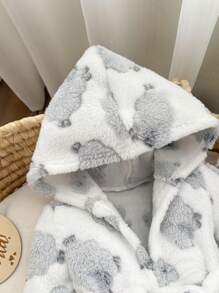 SHEIN 新生女婴可爱毛茸茸卡通图案睡衣，秋冬 - 灰色 - 查看 5