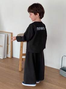 Hapijoa 2 件套男童休闲宽松字母印花夹克和直筒运动裤套装，秋季 - 灰色 - 查看 4