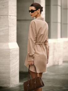 Hanevo Women's Casual Shirt Dress With Button And Belt Fall Cloth For Women - Khaki - View 2