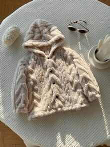 男女款婴儿休闲可爱杏色羊毛连帽拉链夹克，秋冬婴儿服装 - 彩色 - 查看 9