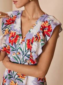 Shutterstock Glamance Women's Floral Print Ruffle Hem Romantic Vacation Dress Floral Midi Dress Midi Summer Dress Floral Dress Date Night Outfits Women Casual - Blue - View 6