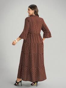 Comfylo 大码粉色碎花休闲四层连衣裙 - 卡其色 - 查看 7