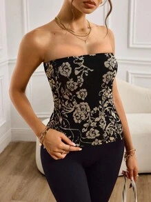 Slayform 无缝抹胸束腰提花图案多色T恤吊带背心 - 彩色 - 查看 4