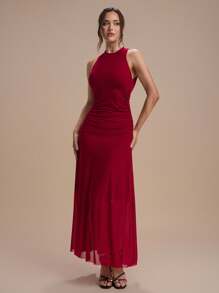 Modelyn Sexy & Elegant Burgundy Women's Long Stretch Dress - Burgundy - View 4