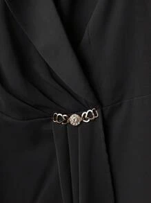 Modelyn Plus Size Women Solid Color Shawl Collar Long Sleeve Jacket And Pants Casual 2 Pieces Set - Black - View 5