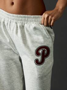 Missguided x Playboy Varsity Graphic Wide Leg Sweatpants Vintage Inspired Loungewear Retro Aesthetic Casual Fleece Bottom High Rise Baggy Comfort Streetwear Winter - Light Grey - View 6