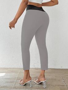 SHEIN Clasi Quần bó lưới kẻ sọc cạp chun dành cho nữ - Xám - Xem 2