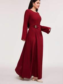 Veilorie Elegant Red High Slit Waist Cinched Dress
