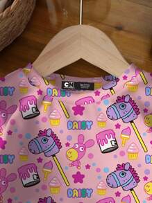 GUMBALL X SHEIN Áo nỉ dài tay cổ tròn họa tiết hoạt hình cho bé gái - trắng - Xem 3