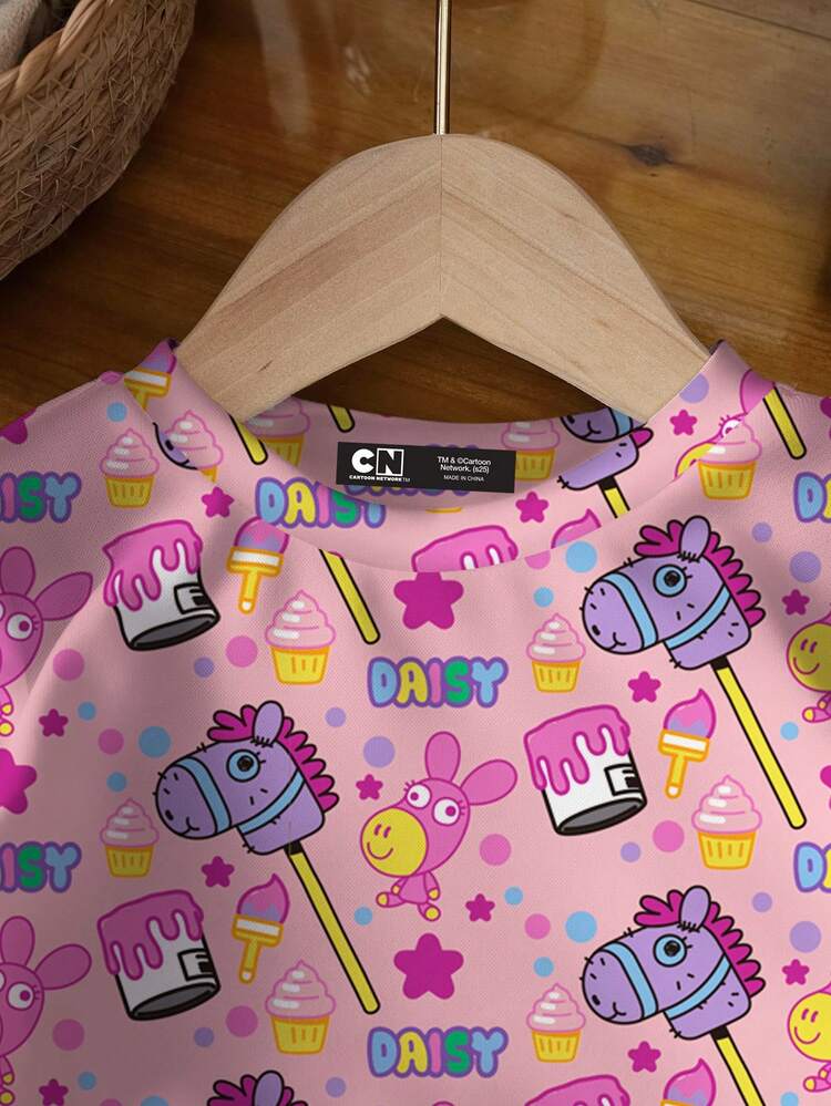 GUMBALL X SHEIN Áo nỉ dài tay cổ tròn họa tiết hoạt hình cho bé gái - trắng - Xem 3