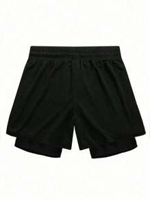 Manfinity Sport Corelite 's Athletic Shorts With Functional Pockets, Letter Print, And Lightweight Design For Active Days Halloween - Black - View 2