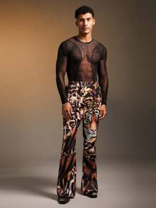 FeverCity Quần ống loe cạp chun họa tiết hổ thời trang cho nam, mùa thu - Nhiều màu - Xem 3